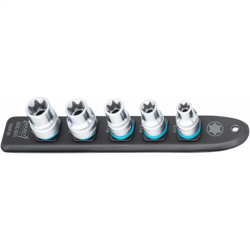 Conjunto de chaves de caixa Hazet 900E-SR/5 — encaixe 1/2 polegadas TORX E12–E20 chaves de caixa curtas