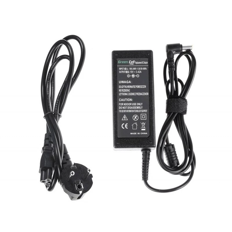 Fonte de alimentação Green Cell AD01P — 60 W, 19 V 3,42 A, fonte de alimentação para portátil para interiores, preto