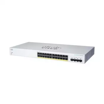 Switch PoE Gigabit L2 gerido Cisco CBS220-24FP-4G — 24x Gigabit RJ-45, PoE, 56 Gbit/s, MAC 8192, montagem em rack