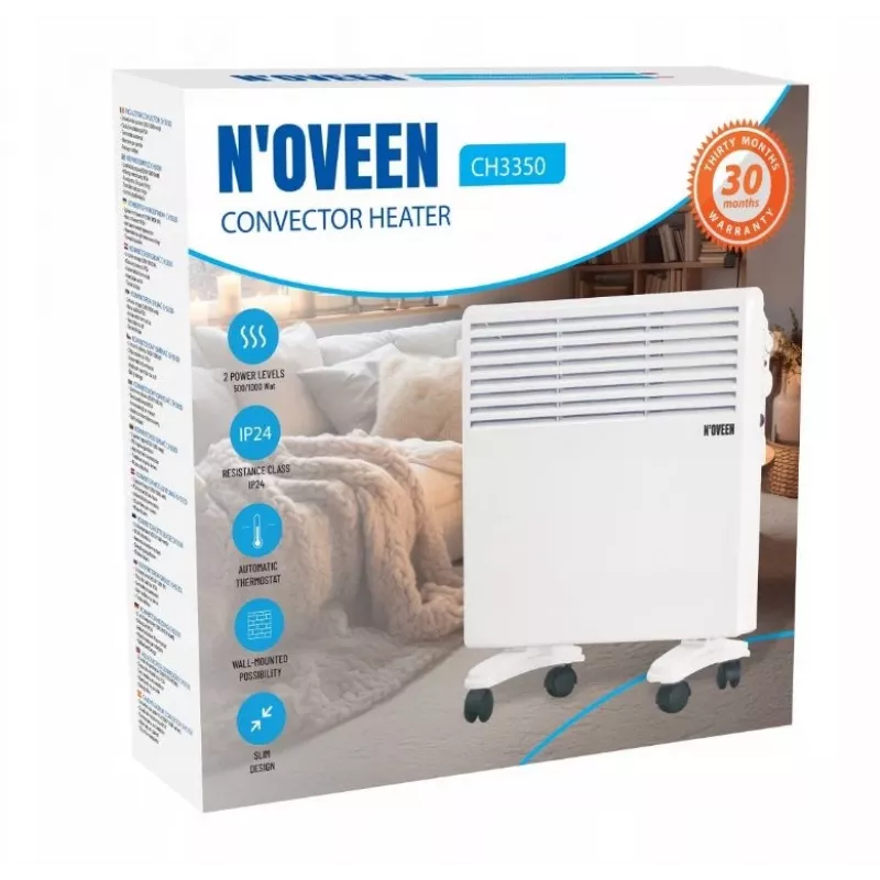 Aquecedor convector elétrico portátil de parede N'OVEEN 1000W com termostato CH3350