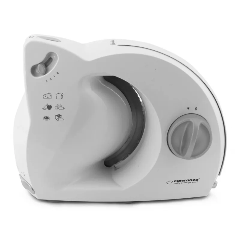 Máquina de cortar fiambre elétrica ESPERANZA EKM017W — 150 W, lâmina de aço inoxidável de 17 cm, espessura máxima de corte 15 mm, cor aço inoxidável, caixa em plástico