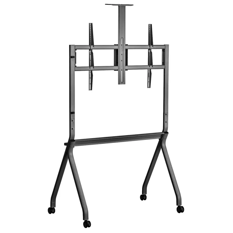 Suporte de TV MACLEAN MC-114 B suporte de chão portátil para ecrãs de 55–100 polegadas, carga máx. 120 kg, VESA 200x200–900x600, altura 115–152 cm, preto, prateleira