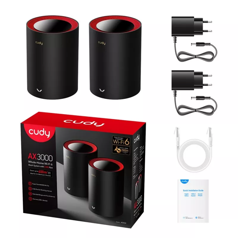 Sistema Mesh Cudy M3000 pack de 2 Dual-Band Wi-Fi 6 2402 Mbit/s preto vermelho