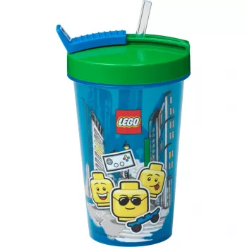 Copo com palhinha Room Copenhagen LEGO Iconic Boy Azul-claro (azul/verde, 500 ml)