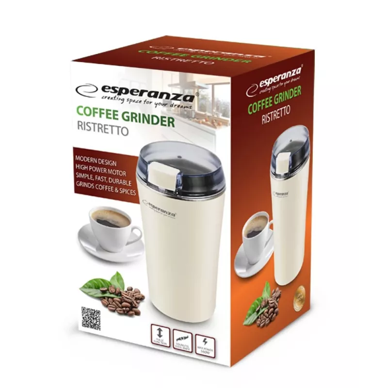 Moinho de café com lâminas de aço inoxidável ESPERANZA EKC008W, 160 W, capacidade 70 g, diâmetro 8,7 cm, altura 17 cm, branco