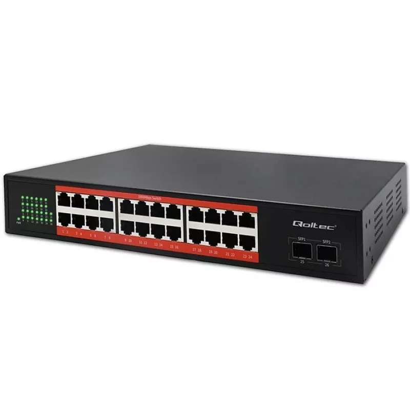 Switch de rede QOLTEC Gigabit Ethernet PoE 24xRJ45 2xSFP