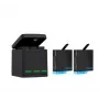 Carregador de três canais Telesin GP-BNC-801 para GoPro Hero5/6/7/8 com compartimento de carregamento para 2 baterias