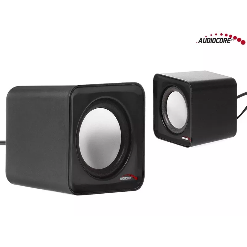 Altifalantes para PC 2 vias Audiocore AC870 B — 3 W RMS, alimentação USB com fios, entrada de 3,5 mm, 2.0 canais