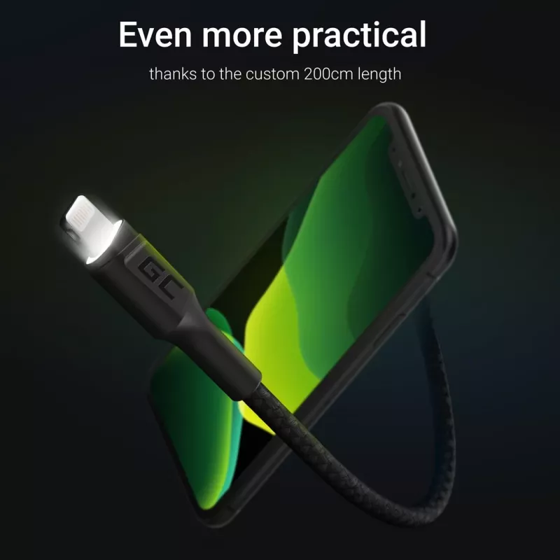 Cabo Lightning para USB-A Green Cell KABGC12, 2 m, Lightning – USB A, preto