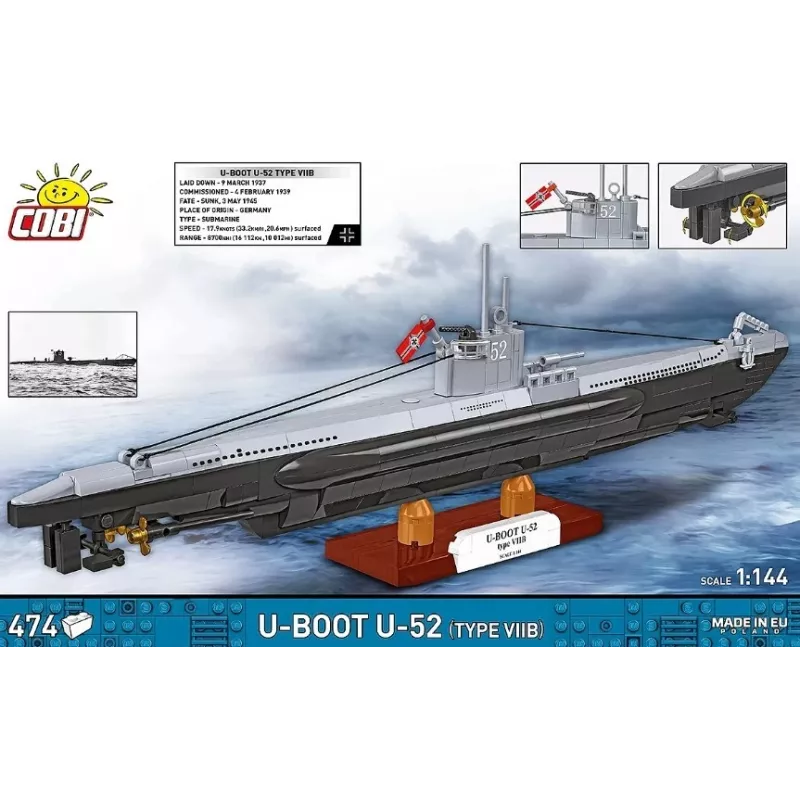 Conjunto de construção Cobi Submarino U-52 – conjunto de modelo de 474 peças