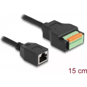 Cabo RJ45 DeLOCK conector fêmea Cat.5e para adaptador de barra de terminais 15 cm preto