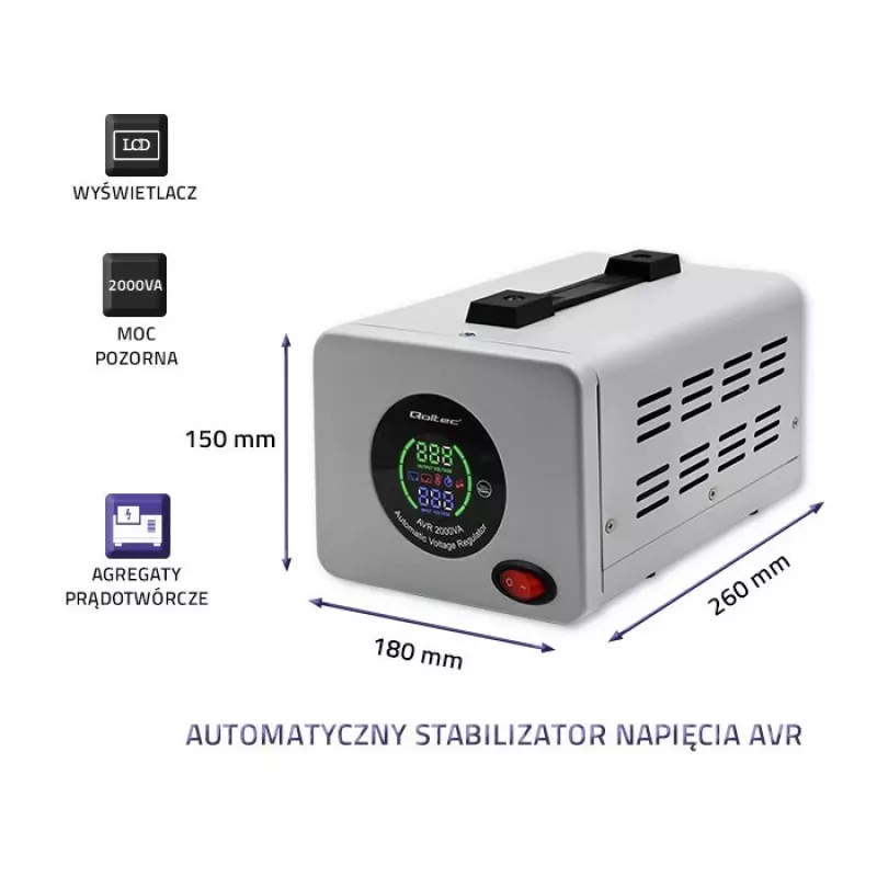 Estabilizador de tensão automático Qoltec 50724 AVR 2000VA