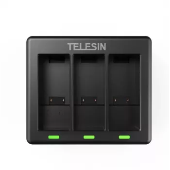 Carregador de 3 vias Telesin para GoPro Hero 12 / Hero 11 / Hero 10 / Hero 9