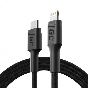 Cabo Lightning para USB-C Green Cell KABGC07, 1 m, preto, Lightning (macho) para USB-C (macho), 480 Mbit/s