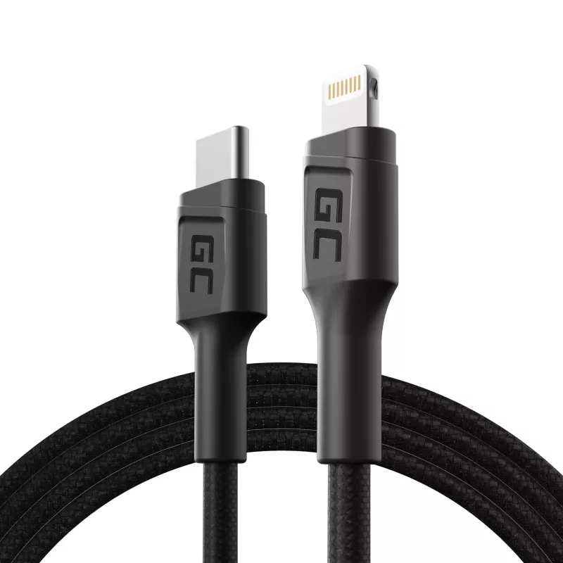 Green Cell PowerStream KABGC07 cabo USB-C para Lightning, 1 m, PD, Apple MFi, preto