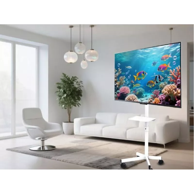 Suporte de chão para TV Gembird com rodas para 32–55 polegadas, branco, VESA 100x100–400x400, 30 kg