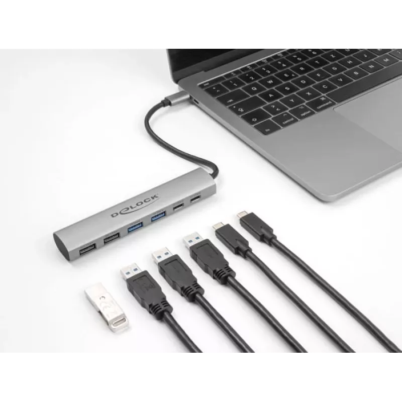 Dock para portátil DeLOCK 64232 com fios USB 3.2 Gen 1 Type-A Type-C Cinzento