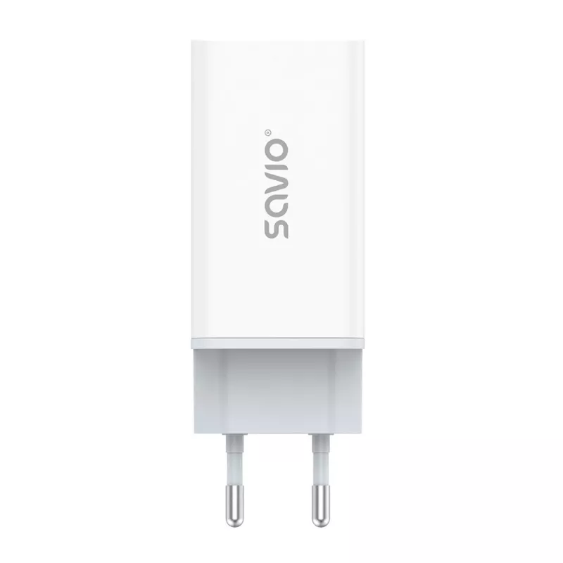 Fonte de alimentação SAVIO LA-07 GaN 65W, USB, QC4.0+, PD 3.0, branca