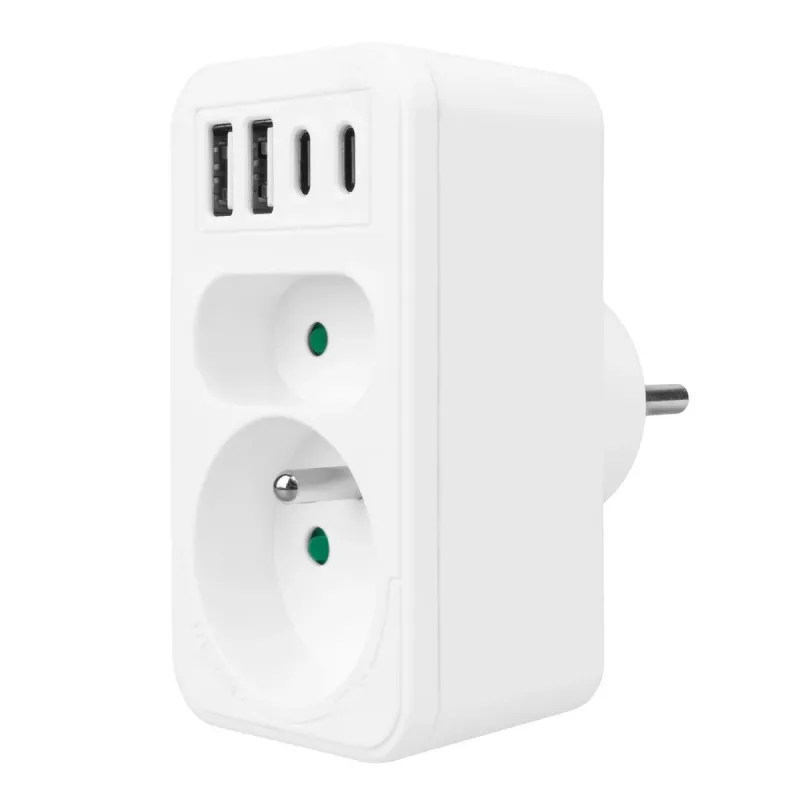 Power Splitter MACLEAN MCE249 F/W – 2 tomadas de rede (16A + 6A) e 4x USB (2x A, 2x C PD 20W)