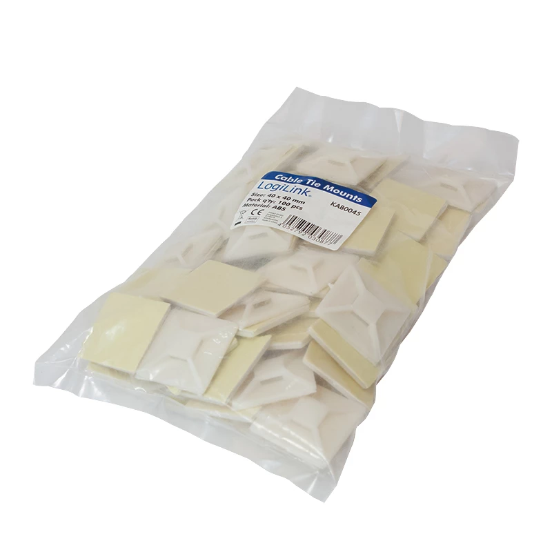Suportes para abraçadeiras LogiLink, base adesiva 40 x 40 mm para abraçadeiras, suporte de abraçadeiras: 14,3 x 2,7 - 1 unid. (KAB0045)