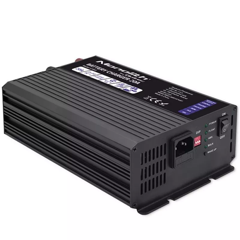 Carregador de baterias inteligente Qoltec Smart Monolith para baterias LiFePO4 AGM GEL SLA | 20A | 24V