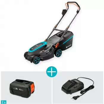 Corta-relvas a bateria PowerMax 37/36V P4A Ready-To-Use Set, 36 Volt (2x18V) (preto/cinzento, 2x bateria de iões de lítio 4,0Ah, POWER FOR ALL ALLIANCE)