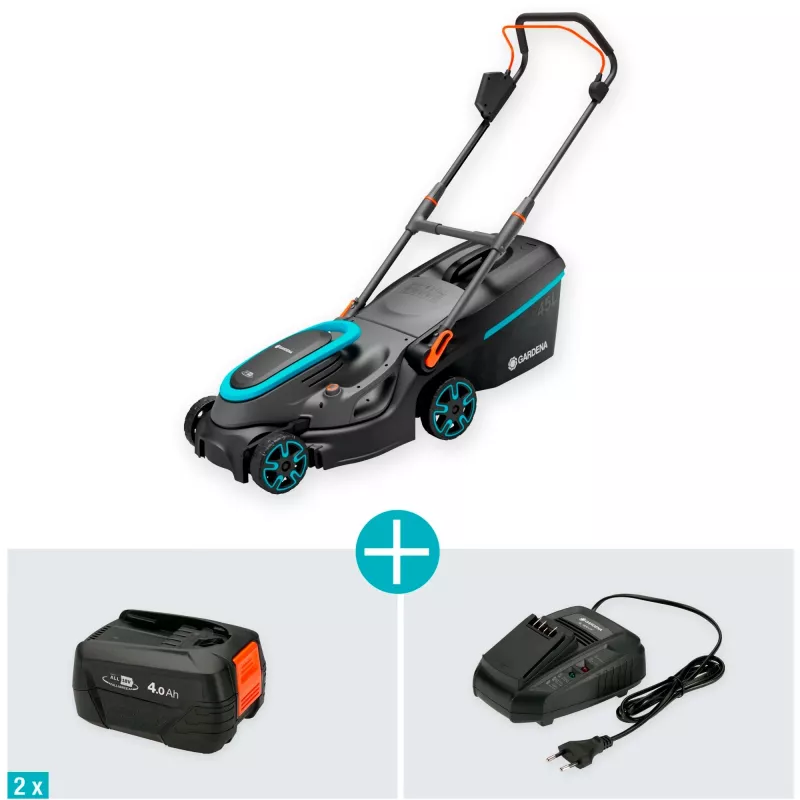 Corta-relvas a bateria PowerMax 37/36V P4A Ready-To-Use Set, 36 Volt (2x18V) (preto/cinzento, 2x bateria de iões de lítio 4,0Ah, POWER FOR ALL ALLIANCE)