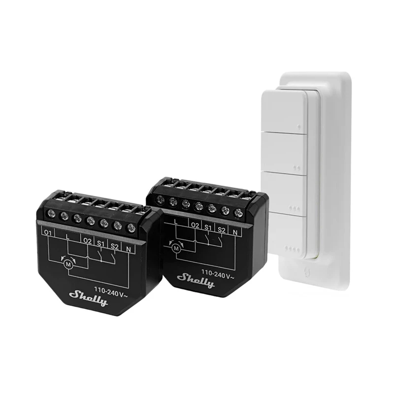 Conjunto de controlador WiFi Shelly Shutter BLU RC Button 4 — relé inteligente para estores e persianas