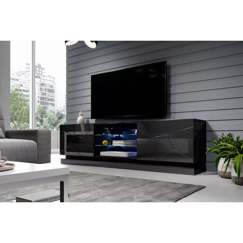 Móvel de TV Cama QIU 200 MDF preto brilhante/preto brilhante
