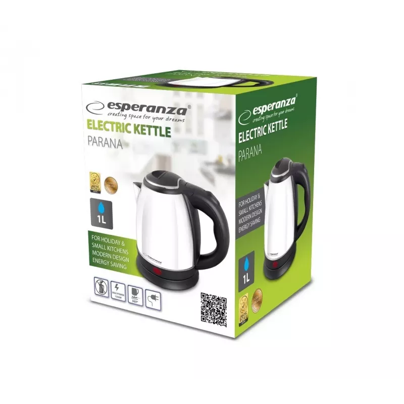 Esperanza EKK128W Parana chaleira elétrica, 1,0 l, 1350 W, sem fios, aço inoxidável, branca