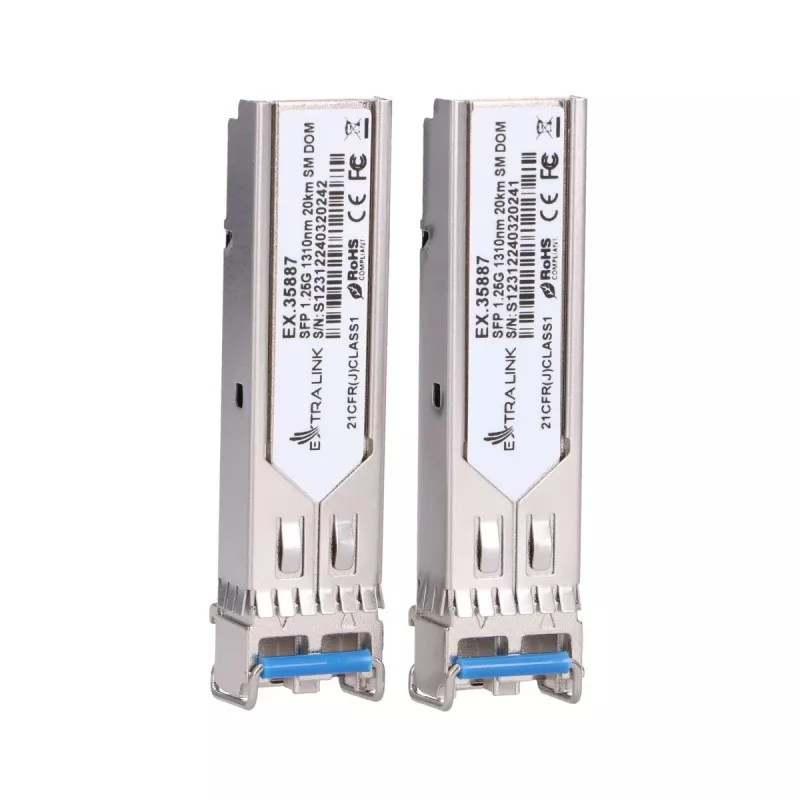 Extralink SFP 1.25G pack de 2 módulos, 1.25Gbps, LC/UPC, 1310nm, 20km, monomodo, DOM