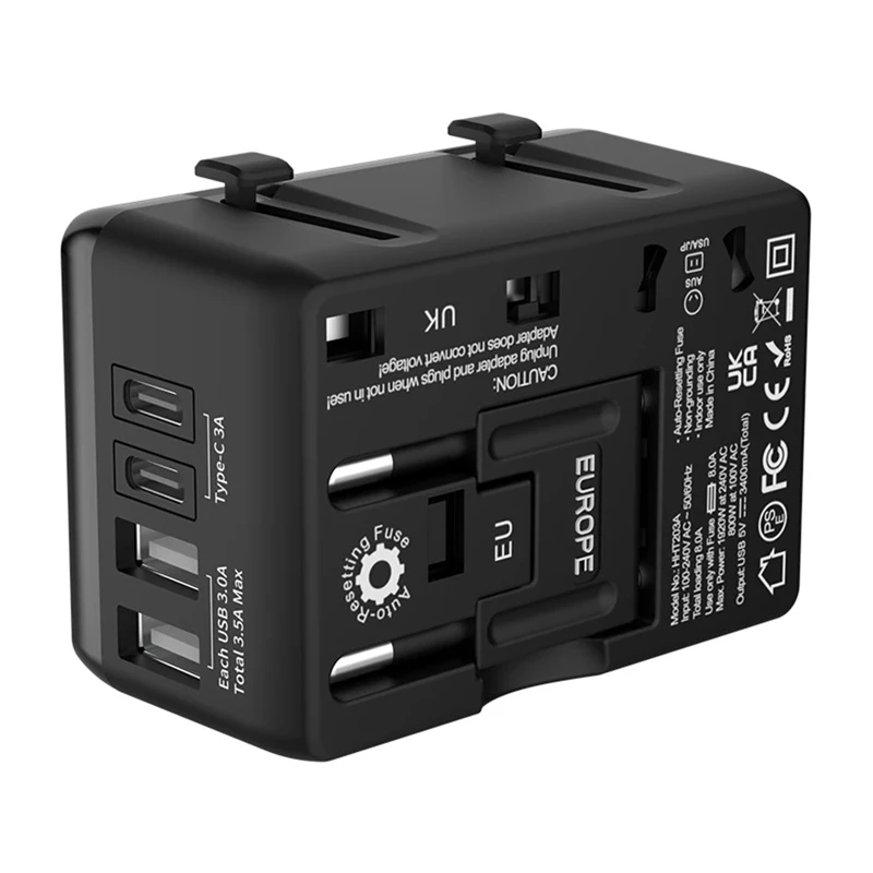 Adaptador de viagem BlitzWolf BW-TA1 4-em-1 com 2× conectores USB PD 20W
