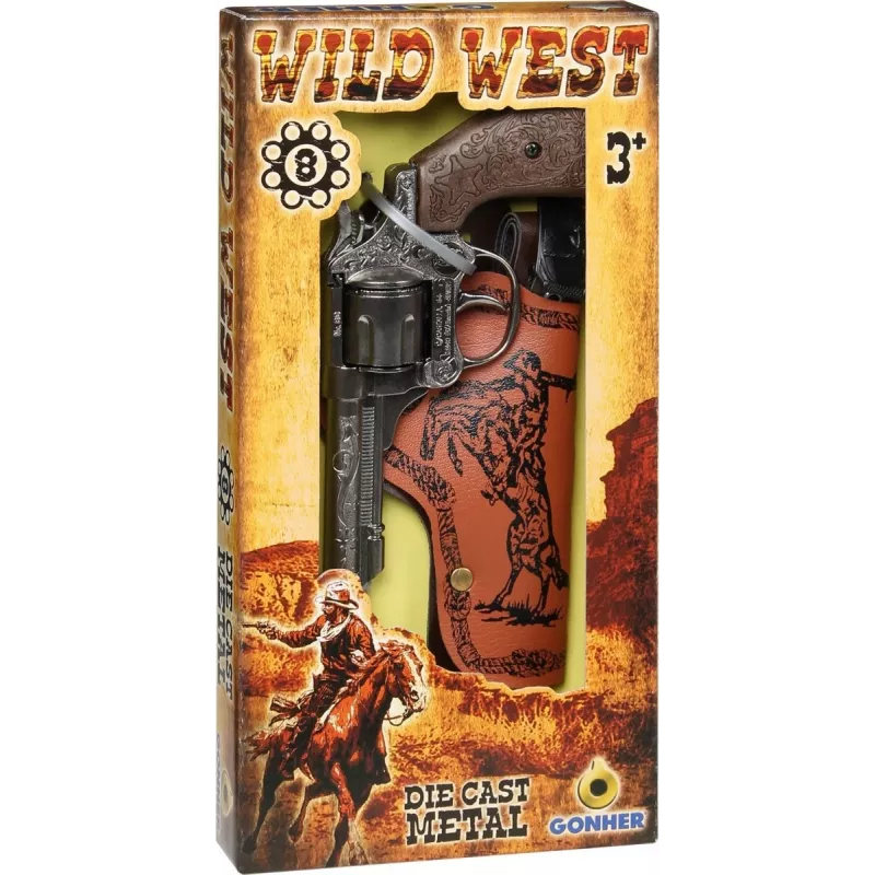 Gonher 201/0 revólver de cowboy de metal para 8 cartuchos com coldre