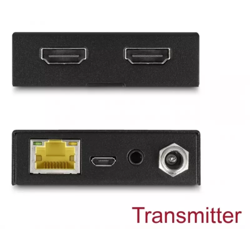 Conjunto transmissor e recetor AV DELOCK 65955 — Extensor HDMI Cat6/Cat6a, até 3840×2160, com fios, alimentação Micro-USB-B