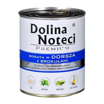 Comida húmida para cães dolina noteci Premium — bacalhau e brócolos, 800 g, cães adultos, sem cereais, sem glúten