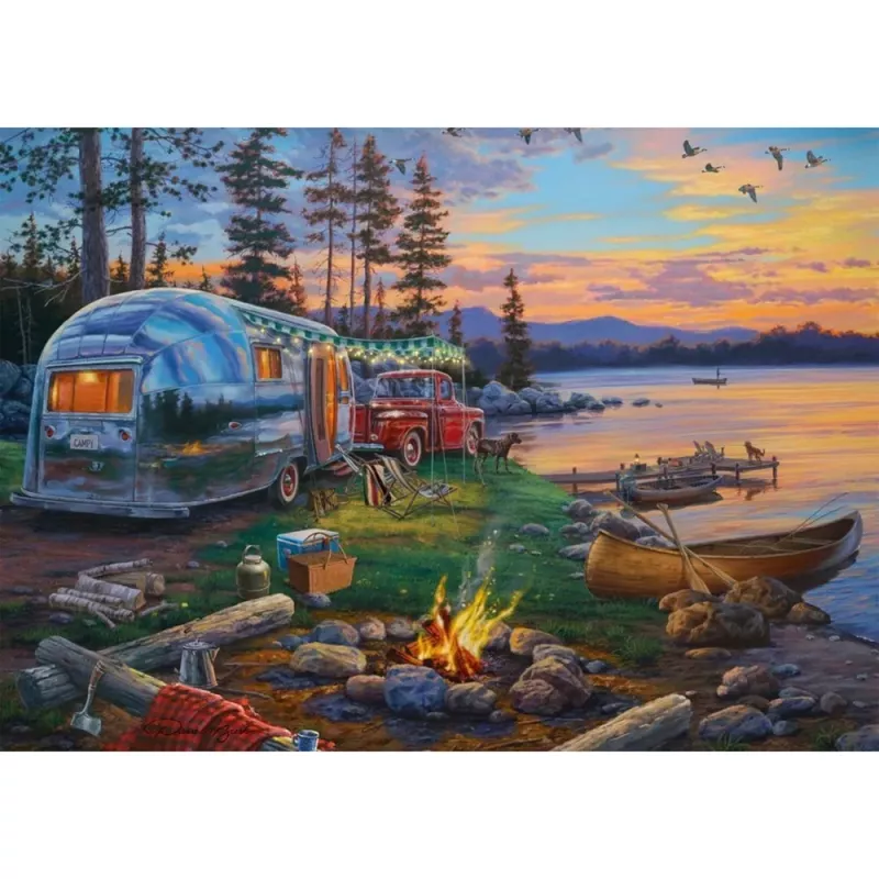 Puzzle schmidt spiele 58533 — 1000 peças, 'Camping-Idyll am See' ilustração de paisagem