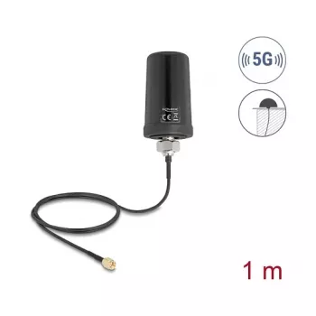 Antena externa DELOCK 81473 — 5G LTE, GNSS, Wi‑Fi 6, conector SMA, ganho 1,1–4,0 dBi, omnidirecional