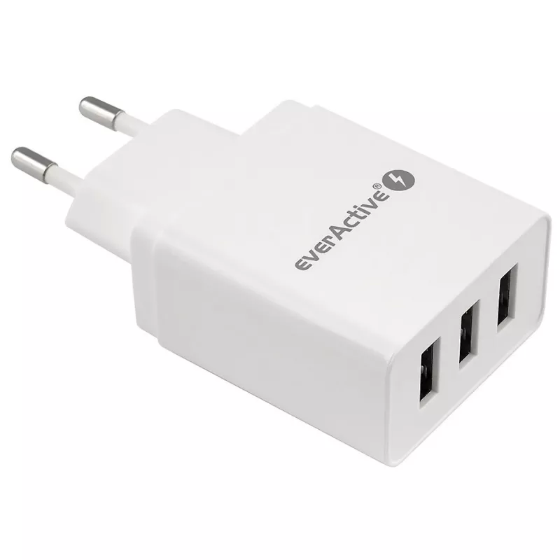 everActive SC-300 carregador de rede para telemóvel 3x USB 3,4A, branco