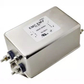 Filtro EMI monofásico Akyga EN2060-20-S, 20 A, 120–250 V AC, 50/60 Hz, conectores de parafuso M4