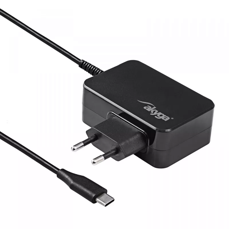 Fonte de alimentação para portátil Akyga AK-ND-82 USB-C GaN 90 W, PD 3.0, 5–20 V, cabo de 1,8 m, preto