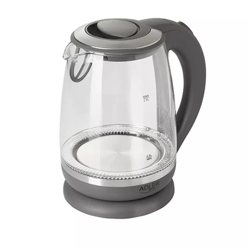Adler | Chaleira | AD 1286 | Standard | 2200 W | 2 L | Plástico/Vidro | Base rotativa 360° | Cinzento/Transparente