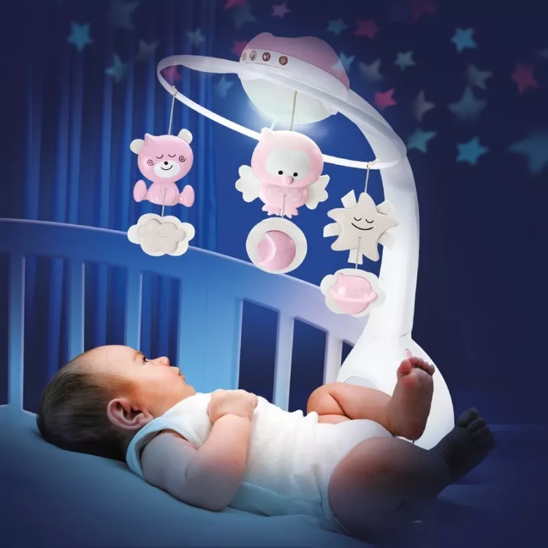 Caixa de música para bebé B-kids 3in1 Infantino 150302050 – rosa pó, brinquedo calmante 3 em 1
