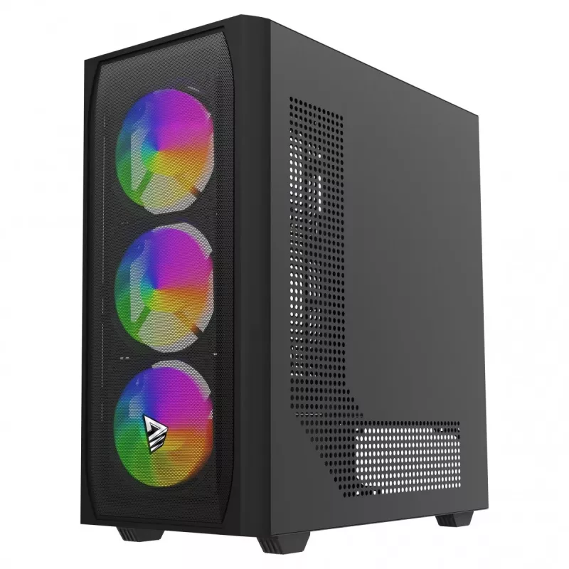 Caixa de PC SAVIO Noctis Flow RGB — Cube, ATX/Mini-ITX, 3 ventoinhas frontais de 120 mm, janela lateral em vidro temperado, GPU máx. 35 cm