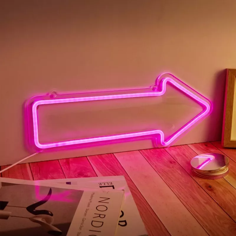 Candeeiro de parede com luzes néon seta MANTA SNL107PK – letreiro de seta LED decorativo rosa