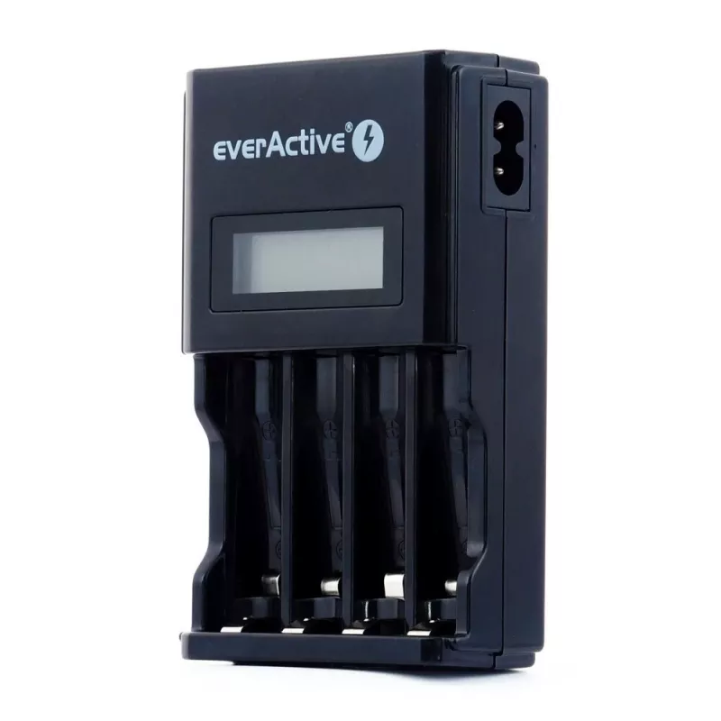 Carregador de baterias everActive NC450B — carregador de 4 células AAA, 110/230V AC, preto