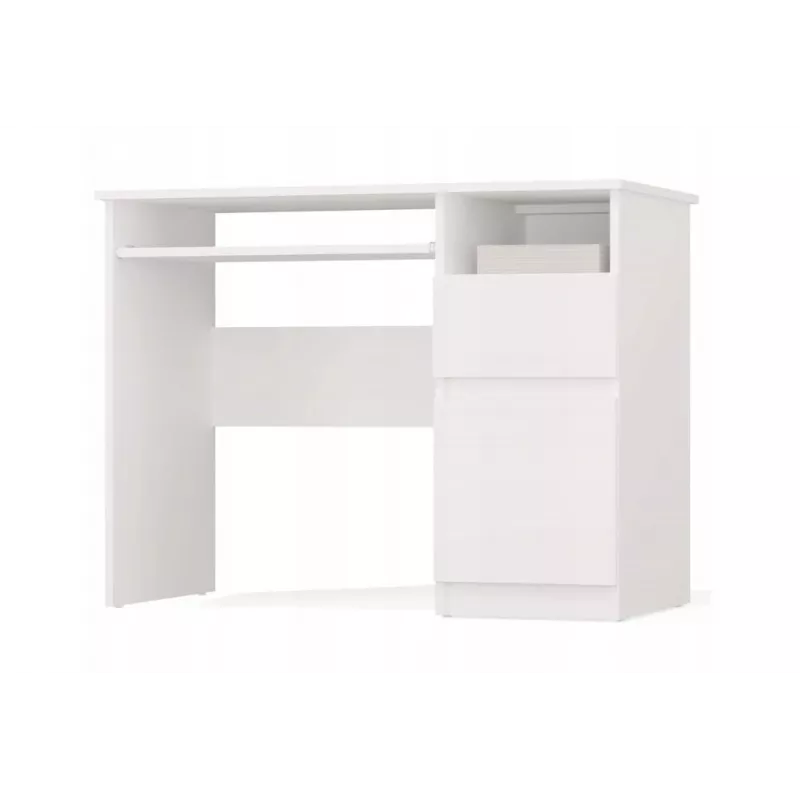 Secretária e shop PORTO direita branco, tampo retangular de aglomerado 985×510×755 mm, 1 gaveta, prateleira para teclado