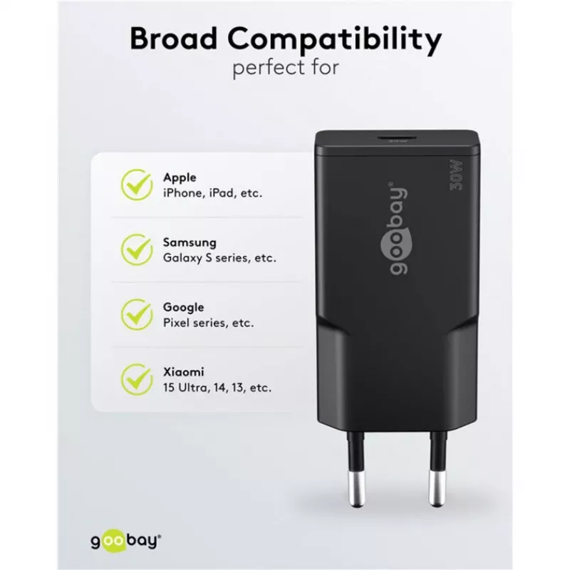 Goobay USB-C™ PD carregador rápido GaN fino (30 W) preto
