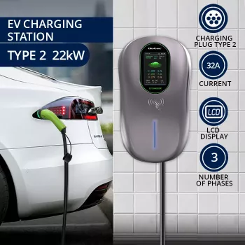 Estação de carregamento EV QOLTEC 52430 22 kW Wi-Fi RFID trifásico, 32 A, Type 2, IP54
