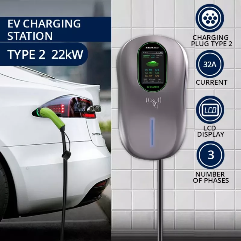 Estação de carregamento EV QOLTEC 52430 22 kW Wi-Fi RFID trifásico, 32 A, Type 2, IP54