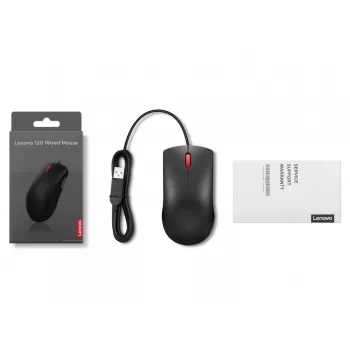 Rato USB-A com fio Lenovo 120 — Preto, ambidextro, 1600 DPI, 3 botões, cabo de 1,5 m